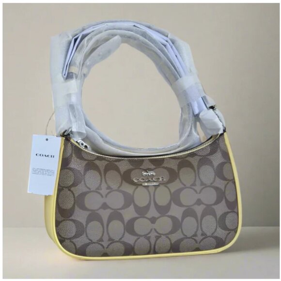 Coach Teri Shoulder Bag Brown CA548 Signature Canvas Yellow Crossbody ORGPKG - Picture 2 of 13